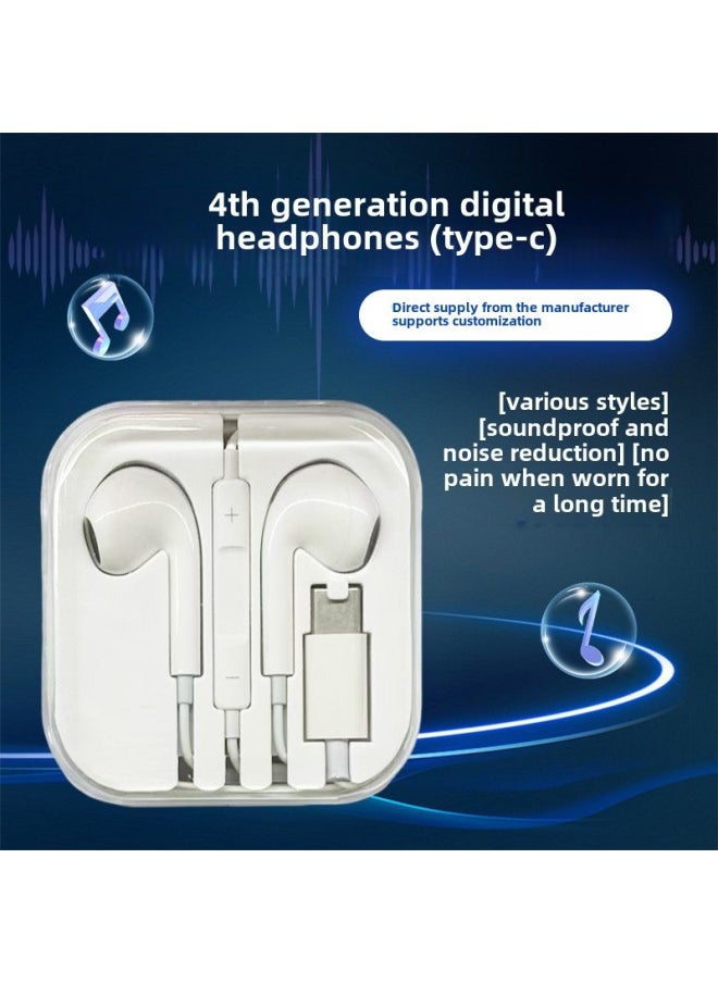 Generic 4 Generation Digital Headset For Apple Android Type-c Phone In-ear Wired Headset Cable Bluetooth Ear-Color:White  - Image 2