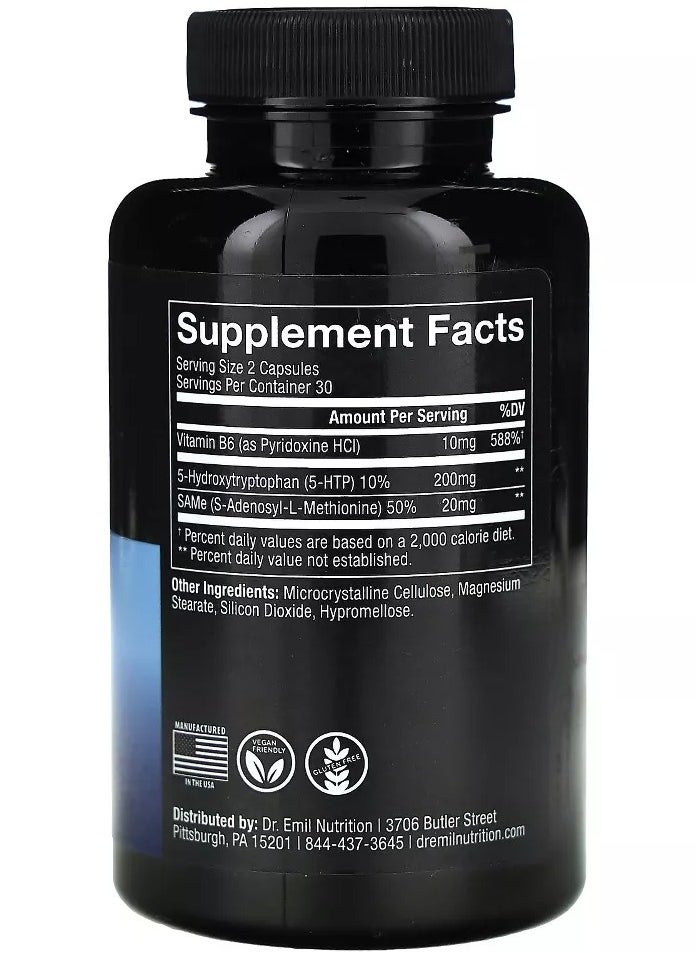 DR EMIL NUTRITION - 5-HTP Plus with Co-Factor B6, 200mg, 60 Capsules - Image 1