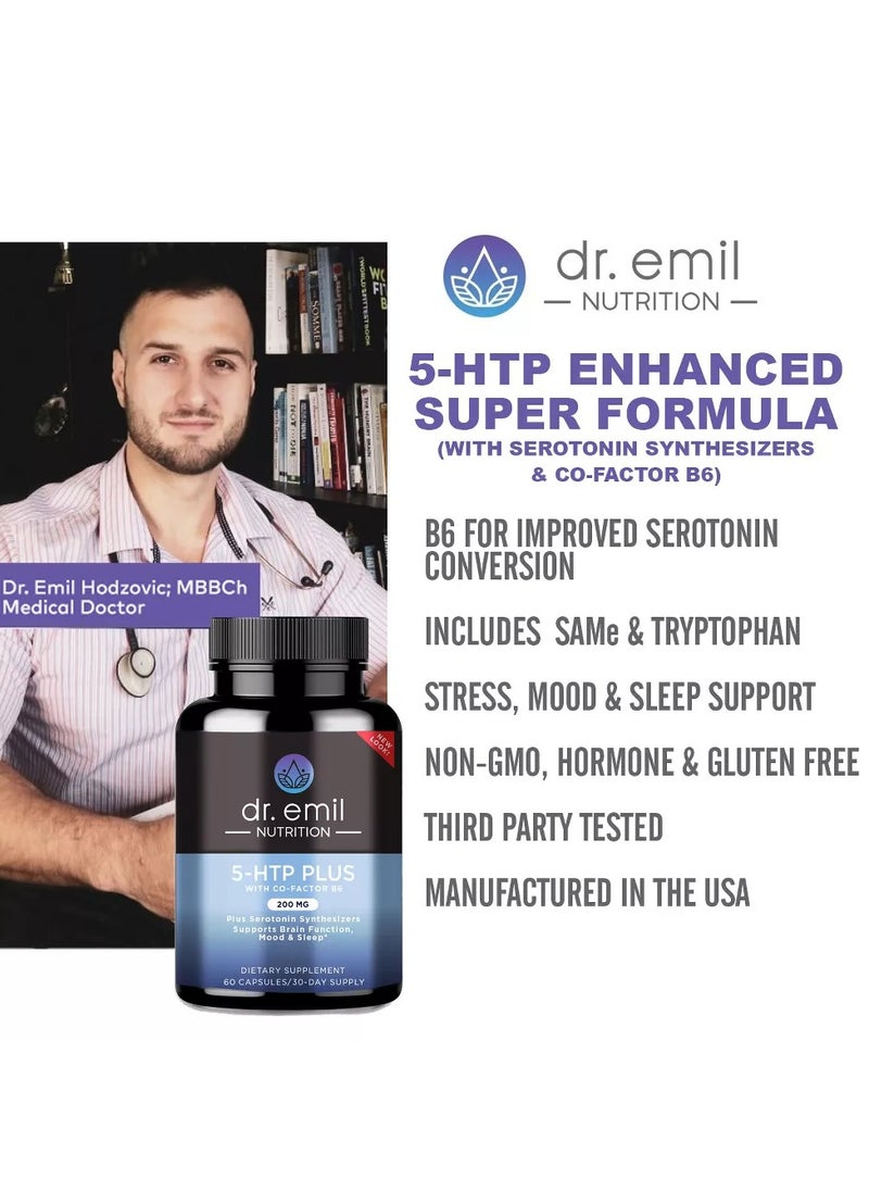 DR EMIL NUTRITION - 5-HTP Plus with Co-Factor B6, 200mg, 60 Capsules - Image 1