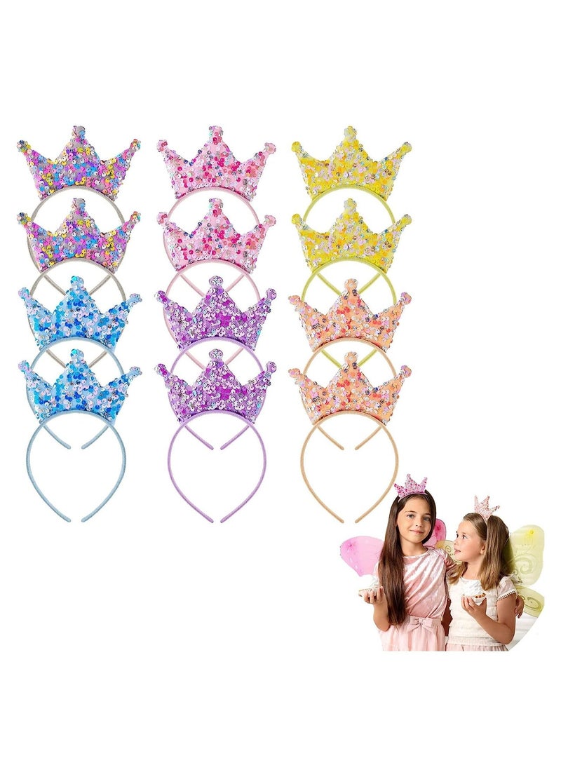 إسكدنيا Sequin Crown Headband 12 Packs Glitter Headbands Princess Party Favors Elastic Tiaras for Girls Crowns Little Bling Accessories Women Birthday - Image 1