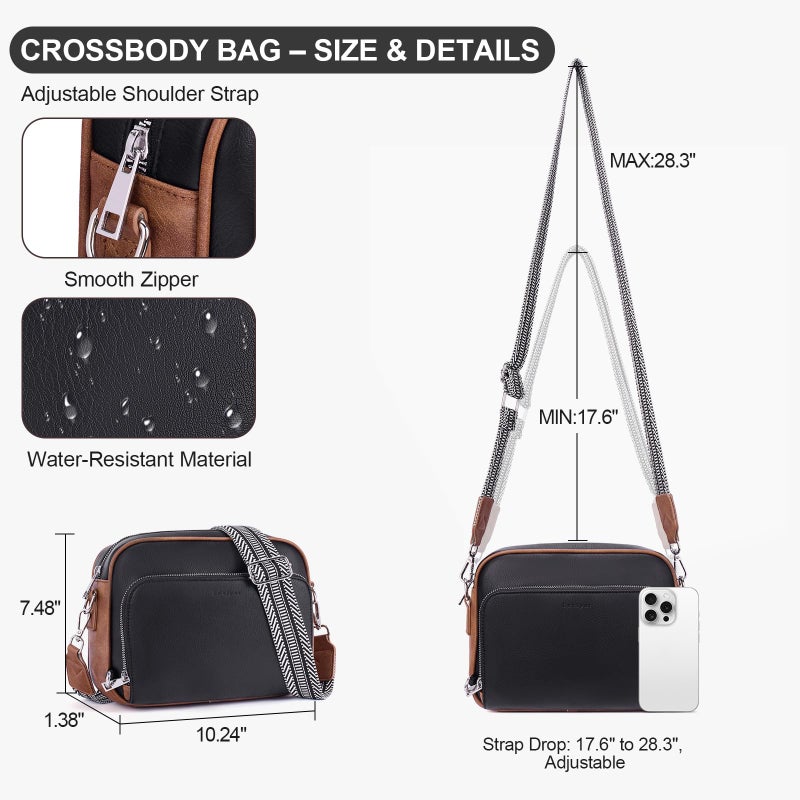 Lexiyat Crossbody Purses for Women Vegan Leather Travel Anti Theft Bags Guitar Strap Shoulder Purse with Built in Wallet Black - Image 5