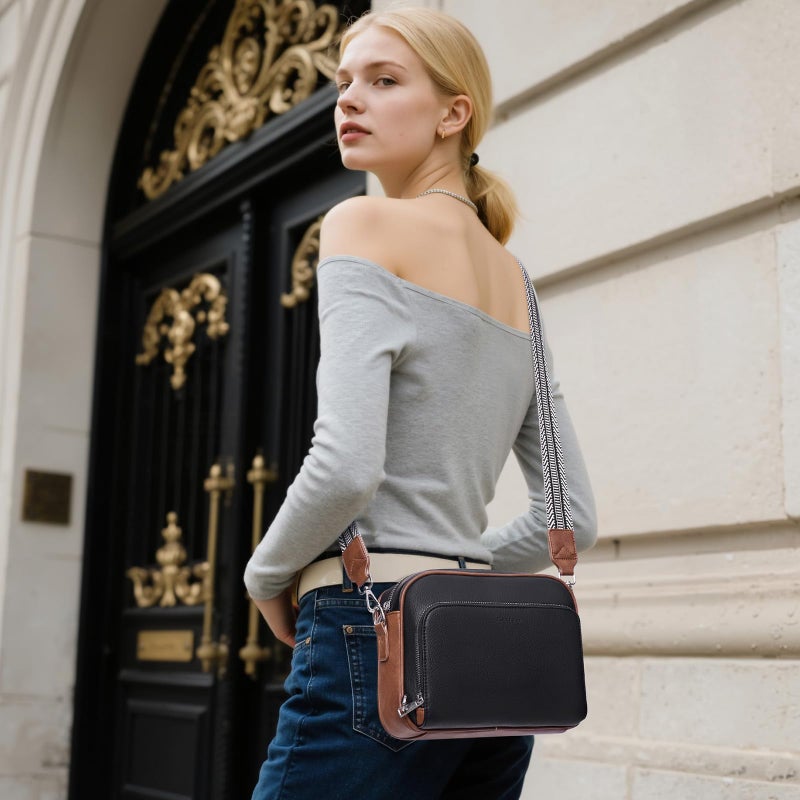 Lexiyat Crossbody Purses for Women Vegan Leather Travel Anti Theft Bags Guitar Strap Shoulder Purse with Built in Wallet Black - Image 2