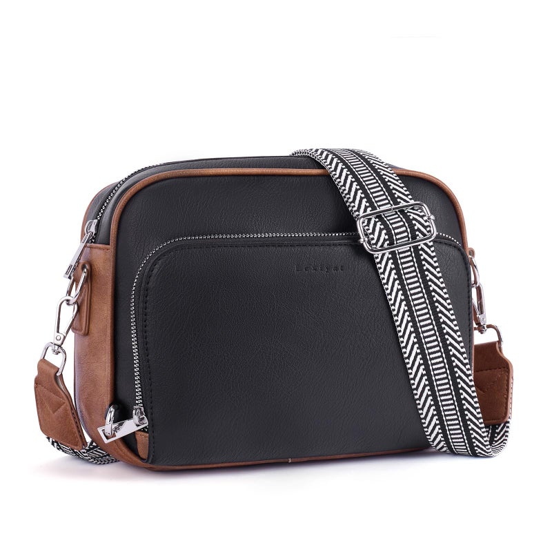 Lexiyat Crossbody Purses for Women Vegan Leather Travel Anti Theft Bags Guitar Strap Shoulder Purse with Built in Wallet Black - Image 1
