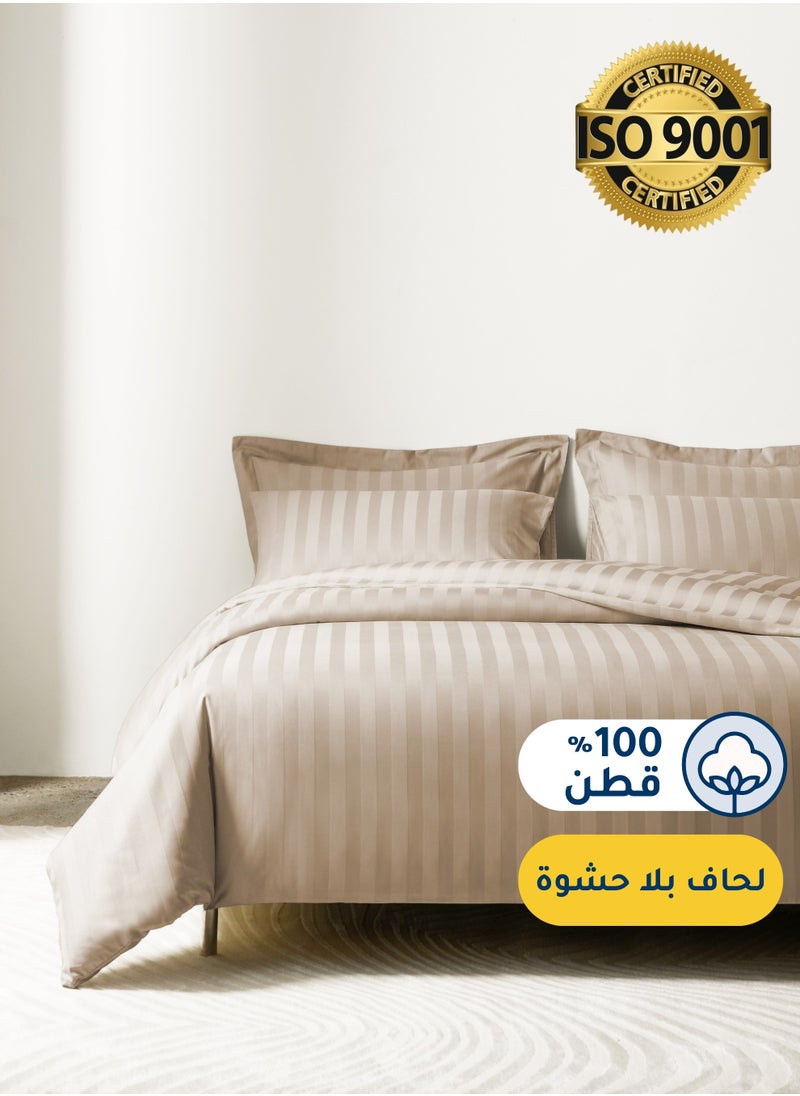 Master Home Textile Cotton Hotel Duvet Cover Sets, Fits 120 cm x 200 cm Size Bed, 4 Pcs Single Size, Hotel Stripe Pattern  - Image 1
