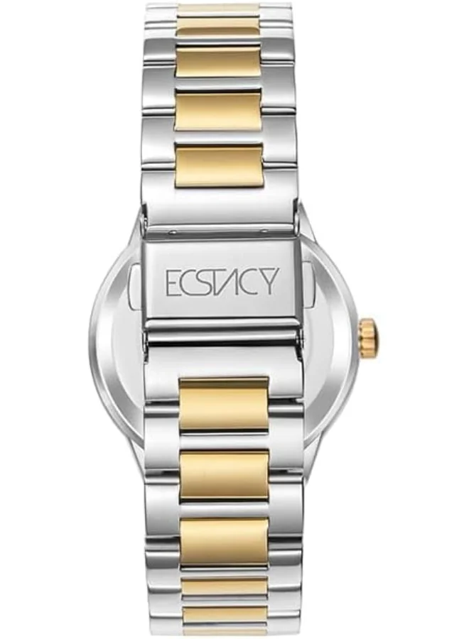 ECSTACY ECSTACY Women's VX3J Movement Watch, Multi Function Display and Stainless Steel Strap - E23613-TBTM, Two Tone Gold