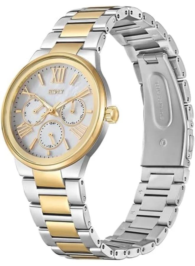 إكستاسي ECSTACY Women's VX3J Movement Watch, Multi Function Display and Stainless Steel Strap - E23613-TBTM, Two Tone Gold