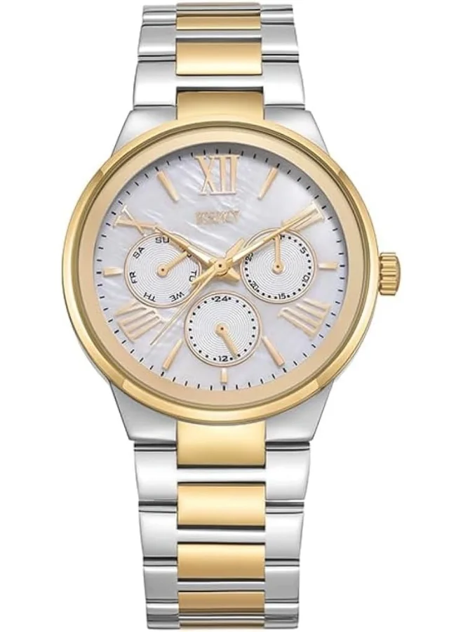 إكستاسي ECSTACY Women's VX3J Movement Watch, Multi Function Display and Stainless Steel Strap - E23613-TBTM, Two Tone Gold