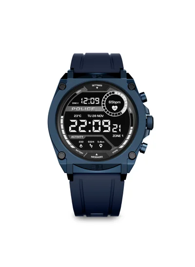 POLICE Men's My Avatar Blue Case Blue Silicone Strap Gents Smartwatch with AMOLED Glass IP68 - 45mm