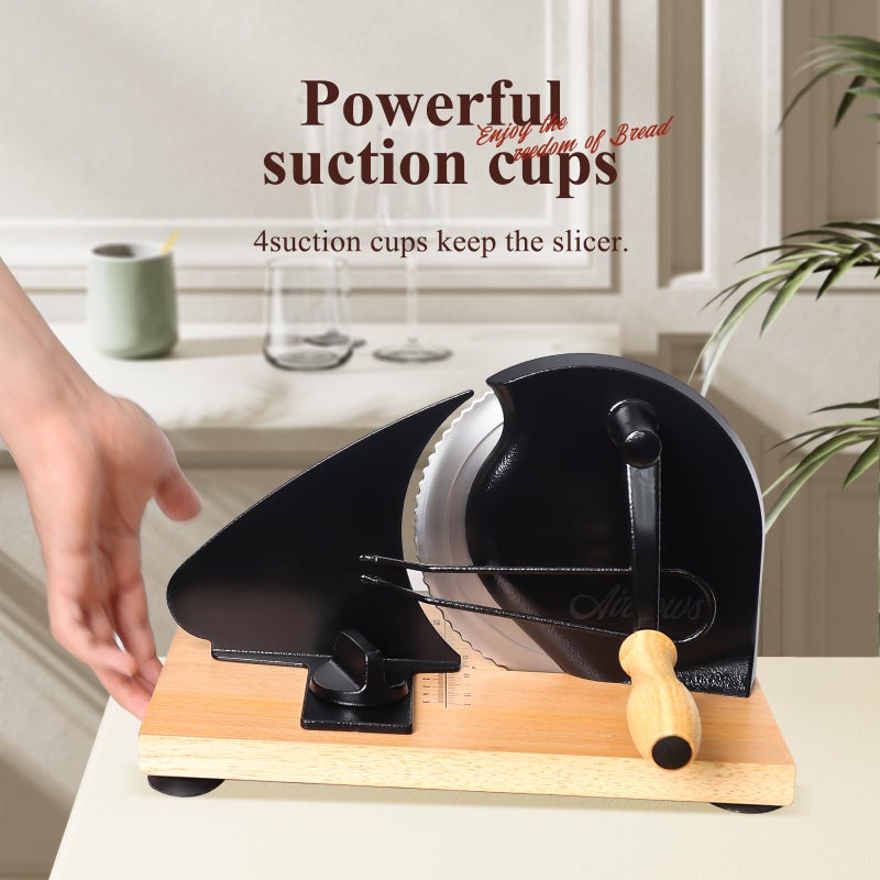 AirVows Manual Bread Slicer for Homemade Bread,Even Slicing Thickness-Adjustable Slices,Sourdough Slicer with Scale Lines&SuperStrong SuctionCup Fixation (Black-Guide) - Image 4