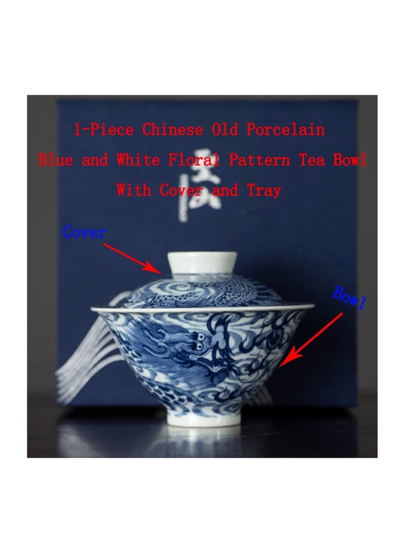 1-Piece Chinese Old Porcelain Blue and White Bowl Tea Set,Chinese Tea Bowl with Cover,Chinese Traditional Handicraft Ceramic Tea Set - Image 1