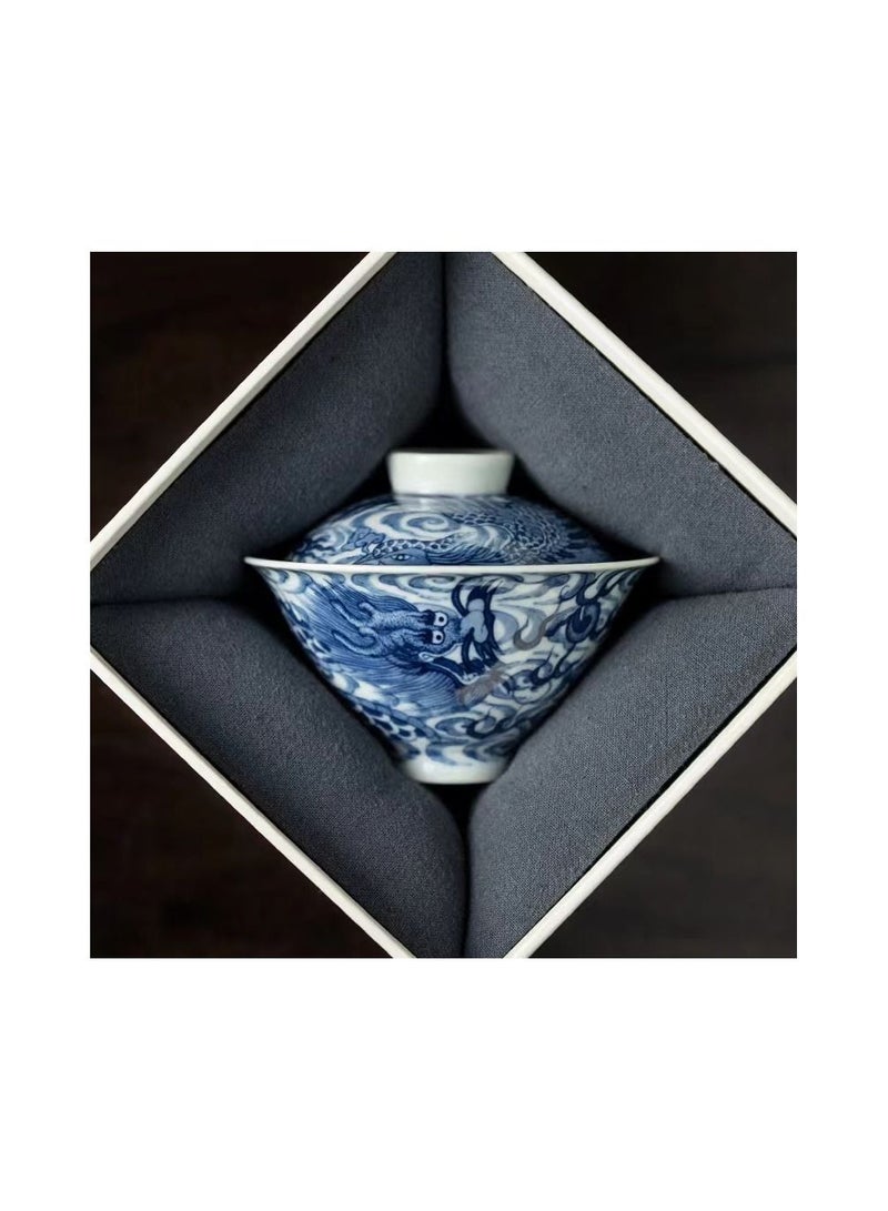 1-Piece Chinese Old Porcelain Blue and White Bowl Tea Set,Chinese Tea Bowl with Cover,Chinese Traditional Handicraft Ceramic Tea Set - Image 2