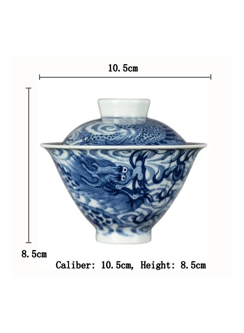 1-Piece Chinese Old Porcelain Blue and White Bowl Tea Set,Chinese Tea Bowl with Cover,Chinese Traditional Handicraft Ceramic Tea Set - Image 5