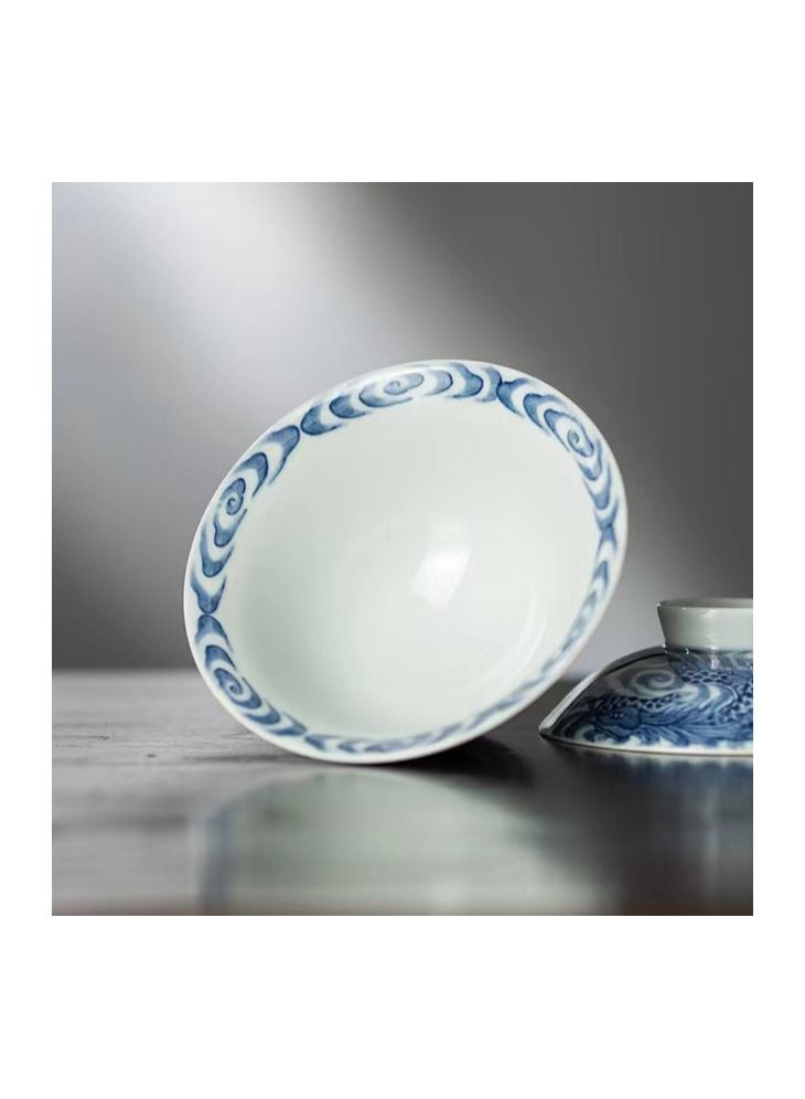 1-Piece Chinese Old Porcelain Blue and White Bowl Tea Set,Chinese Tea Bowl with Cover,Chinese Traditional Handicraft Ceramic Tea Set - Image 4