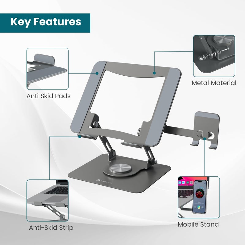 Portronics My Buddy K9 Pro 2-in-1 Laptop & Phone Stand with 360° Rotating Base, Adjustable Height & Angle, Foldable Metal Design, Heat Dissipation, Universal Fit for 10–15.6” Laptops - Image 5