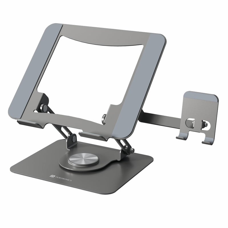 Portronics My Buddy K9 Pro 2-in-1 Laptop & Phone Stand with 360° Rotating Base, Adjustable Height & Angle, Foldable Metal Design, Heat Dissipation, Universal Fit for 10–15.6” Laptops - Image 1