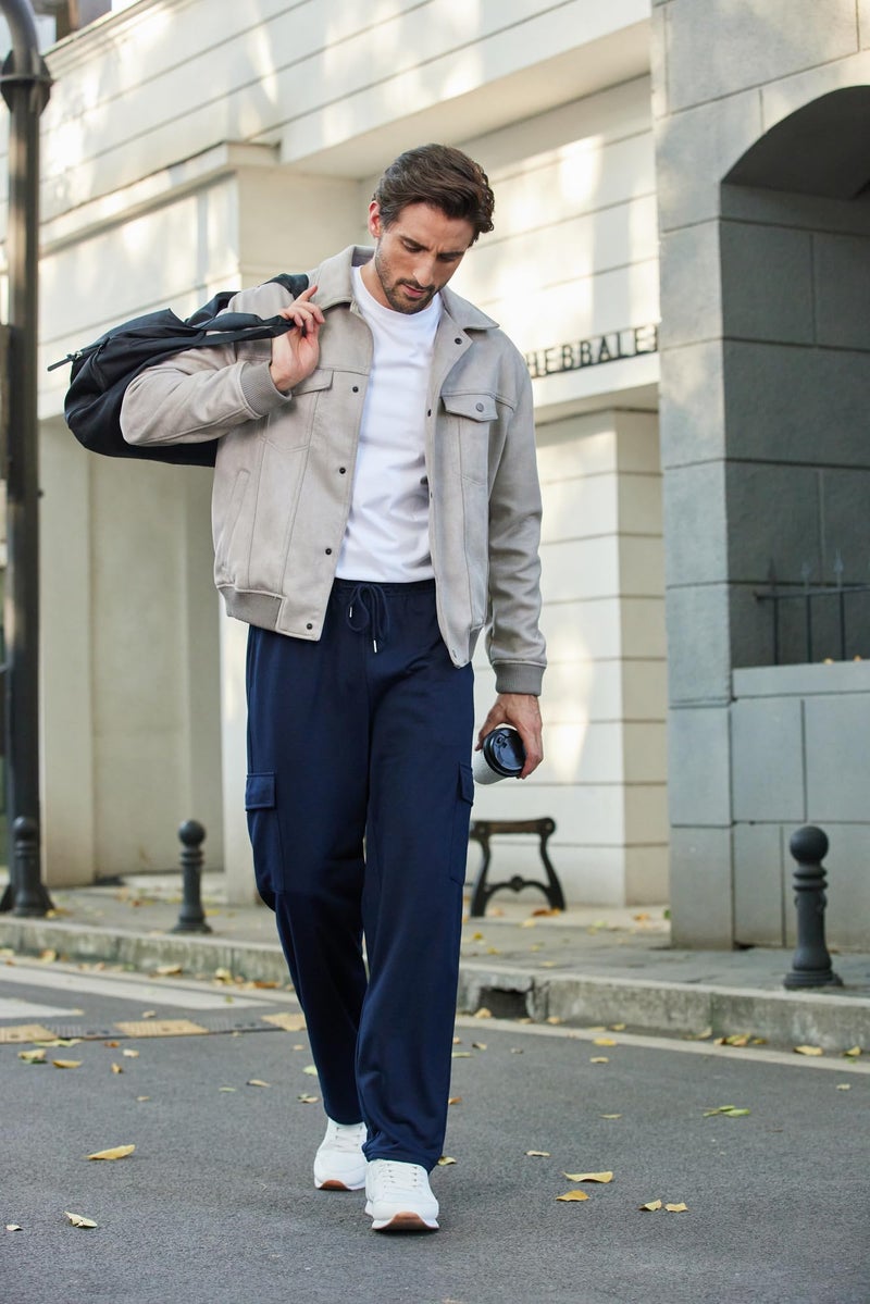 Deyeek Mens Sweat Pants Cargo Sweats for Men Baggy Cargo Sweatpants Open Bottom Gym Joggers Men's Athletic Pants with Pockets Dark Grey - Image 4