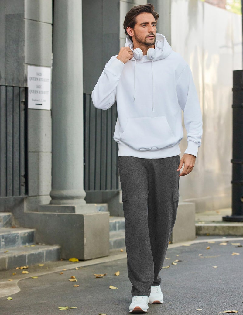 Deyeek Mens Sweat Pants Cargo Sweats for Men Baggy Cargo Sweatpants Open Bottom Gym Joggers Men's Athletic Pants with Pockets Dark Grey - Image 3