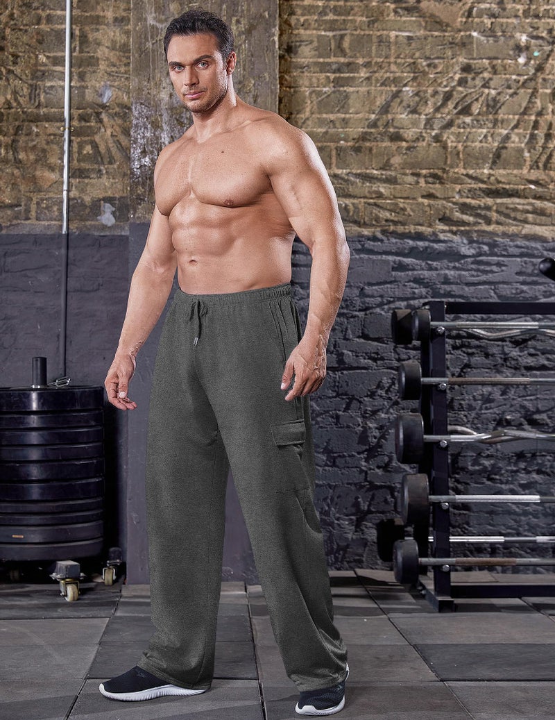 Deyeek Mens Sweat Pants Cargo Sweats for Men Baggy Cargo Sweatpants Open Bottom Gym Joggers Men's Athletic Pants with Pockets Dark Grey - Image 5