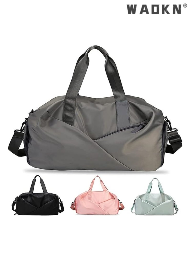 WAOKN Sports Gym Bag for Women, Workout Duffel Bag Travel Bags Swim Sports Travel Gym Bag with Dry Wet Pocket and Shoe Compartment Travel bag Yoga Bag (Grey) - Image 1