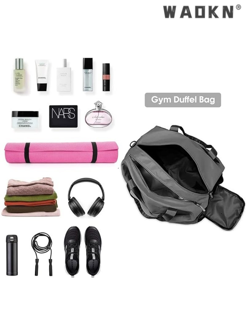 WAOKN Sports Gym Bag for Women, Workout Duffel Bag Travel Bags Swim Sports Travel Gym Bag with Dry Wet Pocket and Shoe Compartment Travel bag Yoga Bag (Grey) - Image 4