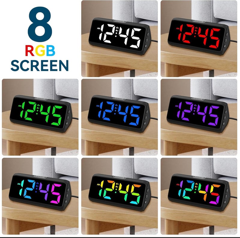 Netzu Loud Alarm Clock for Heavy Sleepers, RGB Alarm Clocks for Bedrooms Seniors Kids, Plug in Digital Clock with 5 Dimmers, 2 Alarms, 4 Volumes and Snooze - Image 2
