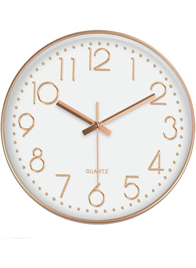 The Bros ساعة حائط 12 بوصة - صامتة بدون تكتكة جودة كوارتز تعمل بالبطارية، دائرية سهلة القراءة، ساعة حائط صامتة لغرفة النوم، غرفة المعيشة، المطبخ، المكتب، المدرسة، ديكور المنزل، الفصل الدراسي (ذهب وردي) - Image 1