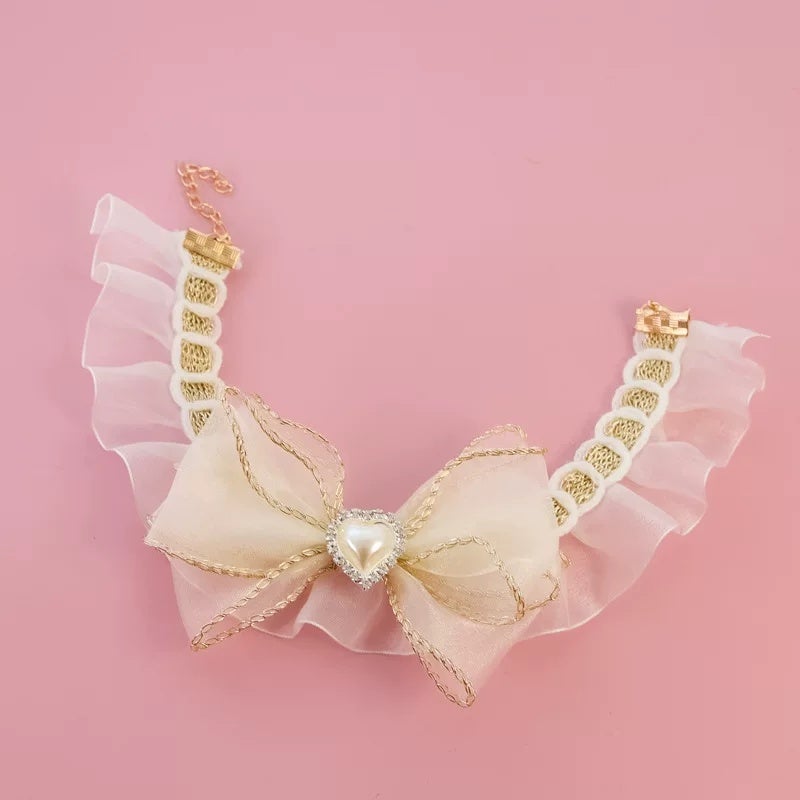 Pet collar, kitten, dog, drool towel, accessory, lace bow, spring/summer mesh, noble lady, high-end pearl necklace - Image 5