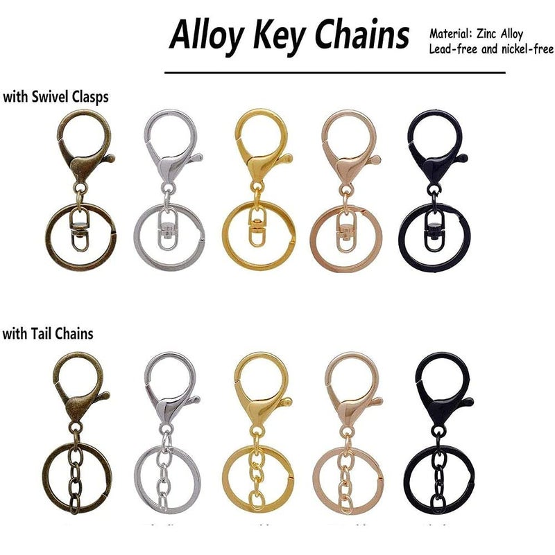 DIY Crafts DIY DIYC-13106 Crafts Larger Lobster Clasps with Keychain Rings + Tail Chains or Swivel Clasps 2 Type Mix, Metal Key Clip for Bags Wallet Travel Accesory (25 Sets, Nickel Silver)  - Image 3