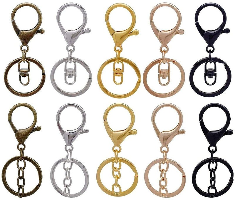 DIY Crafts DIY DIYC-13106 Crafts Larger Lobster Clasps with Keychain Rings + Tail Chains or Swivel Clasps 2 Type Mix, Metal Key Clip for Bags Wallet Travel Accesory (25 Sets, Nickel Silver)  - Image 2