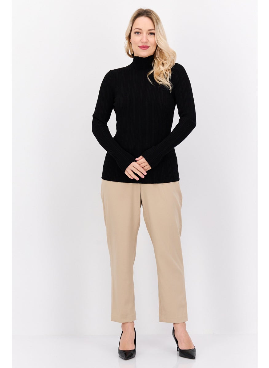 HUGO BOSS Women Mock Neck Long Sleeves Ribbed Top, Black  - Image 4