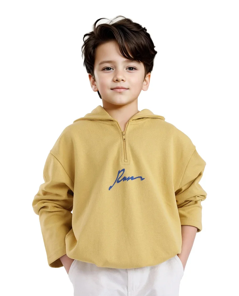 Rare Ones Rare Ones Kids Kanzy Yellow Cotton Poly Full Sleeve Flock Print Sweatshirt