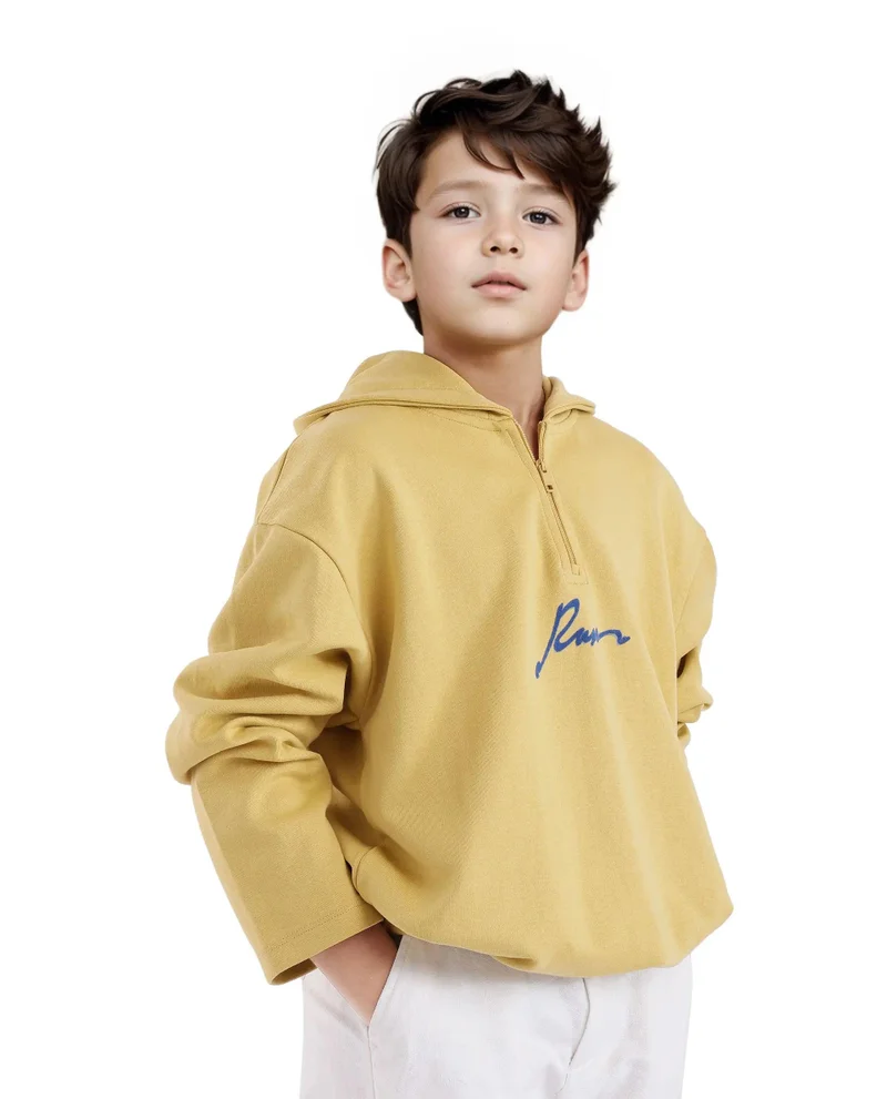 Rare Ones Rare Ones Kids Kanzy Yellow Cotton Poly Full Sleeve Flock Print Sweatshirt