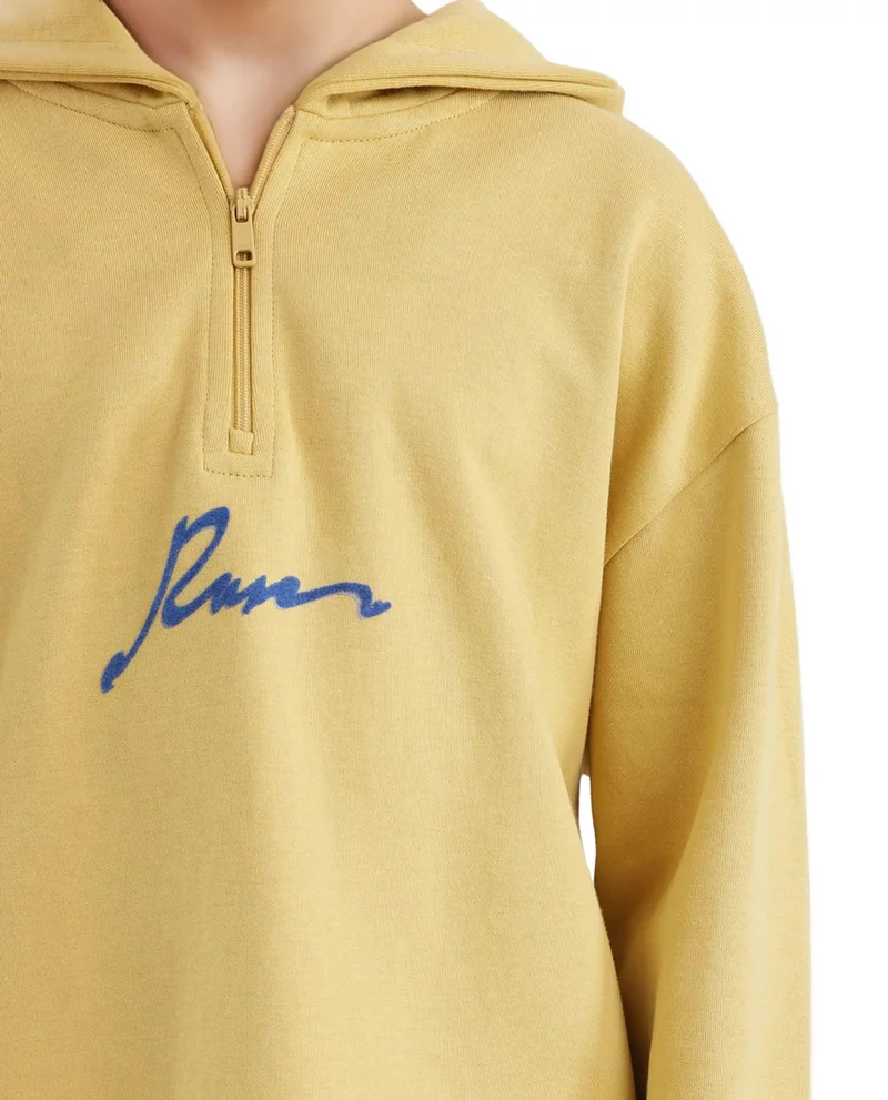 Rare Ones Rare Ones Kids Kanzy Yellow Cotton Poly Full Sleeve Flock Print Sweatshirt