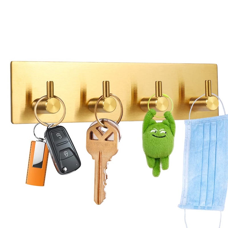 Picowe Key Holder for Christmas Wall Decorative, Adhesive Stainless Steel Key Hooks, Key Hanger Key Organizer Towel Hook Coat Hanger for Entryway Hallway Kitchen (Four Rows, Golden 1 PC) - Image 1