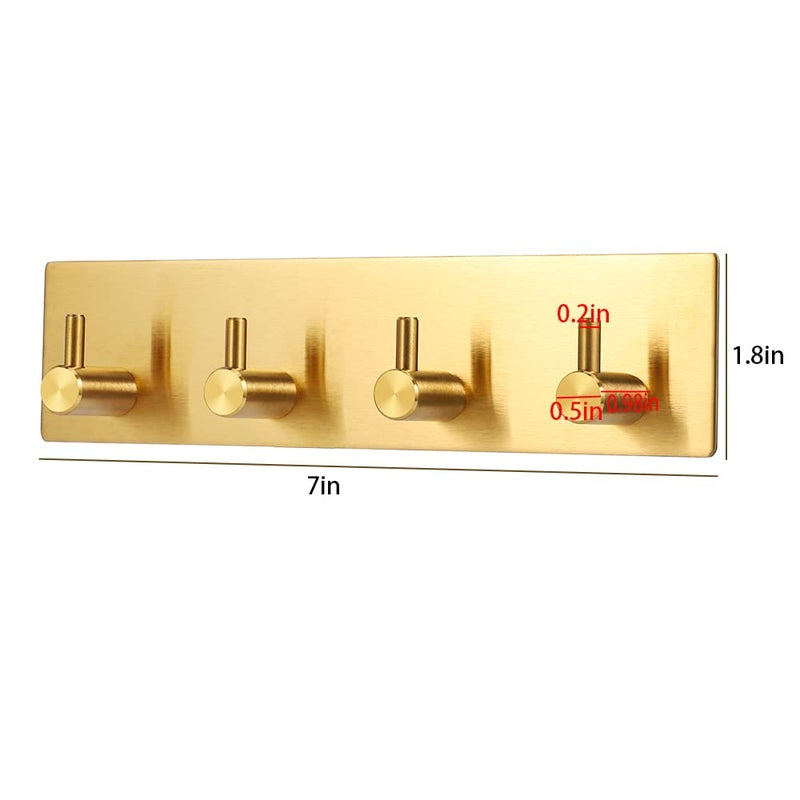 Picowe Key Holder for Christmas Wall Decorative, Adhesive Stainless Steel Key Hooks, Key Hanger Key Organizer Towel Hook Coat Hanger for Entryway Hallway Kitchen (Four Rows, Golden 1 PC) - Image 2