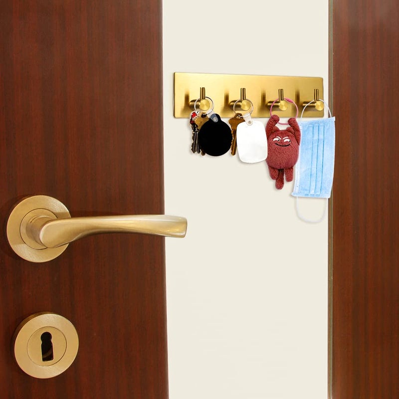 Picowe Key Holder for Christmas Wall Decorative, Adhesive Stainless Steel Key Hooks, Key Hanger Key Organizer Towel Hook Coat Hanger for Entryway Hallway Kitchen (Four Rows, Golden 1 PC) - Image 4