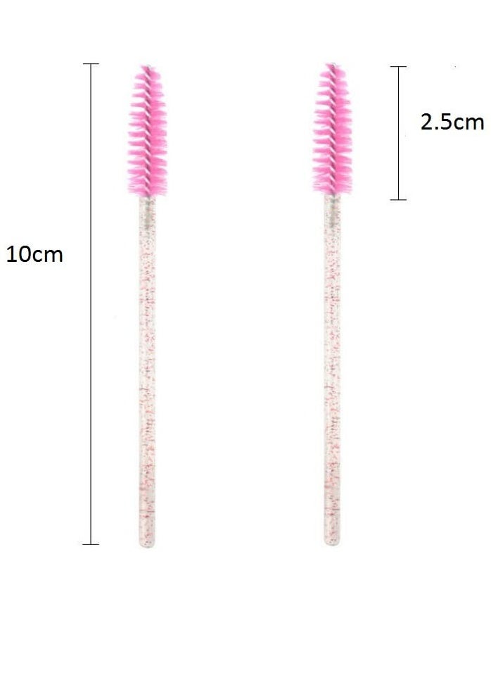 100 Pcs Disposable Mascara Wands with Crystal Handle, Eye Lash/Eyebrow Applicator Makeup Brush Kit, Soft Bendable Spoolies for Eyelash Extensions & Cleaning (Black+pink)