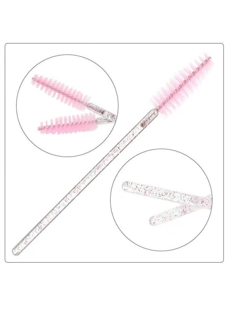 100 Pcs Disposable Mascara Wands with Crystal Handle, Eye Lash/Eyebrow Applicator Makeup Brush Kit, Soft Bendable Spoolies for Eyelash Extensions & Cleaning (Black+pink)