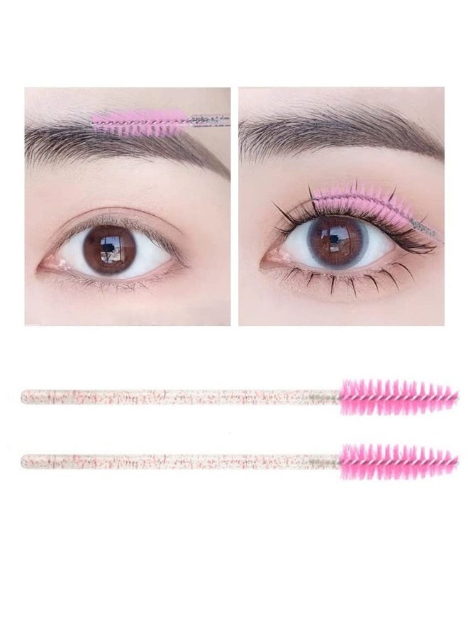 100 Pcs Disposable Mascara Wands with Crystal Handle, Eye Lash/Eyebrow Applicator Makeup Brush Kit, Soft Bendable Spoolies for Eyelash Extensions & Cleaning (Black+pink)