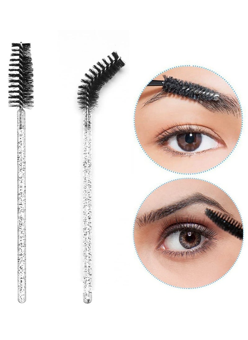 100 Pcs Disposable Mascara Wands with Crystal Handle, Eye Lash/Eyebrow Applicator Makeup Brush Kit, Soft Bendable Spoolies for Eyelash Extensions & Cleaning (Black+pink)