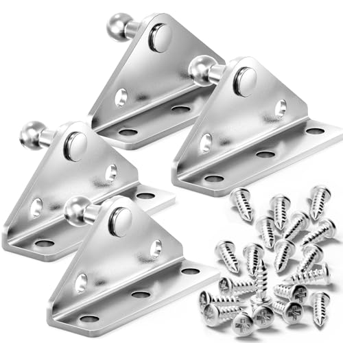 Vepagoo 10mm Ball Stud Mounting Bracket Gas Struts Lift Support Bracket Ball Stud 4pcs LType and 20pcs Screws Only Fits 10mm Ball Head Silver