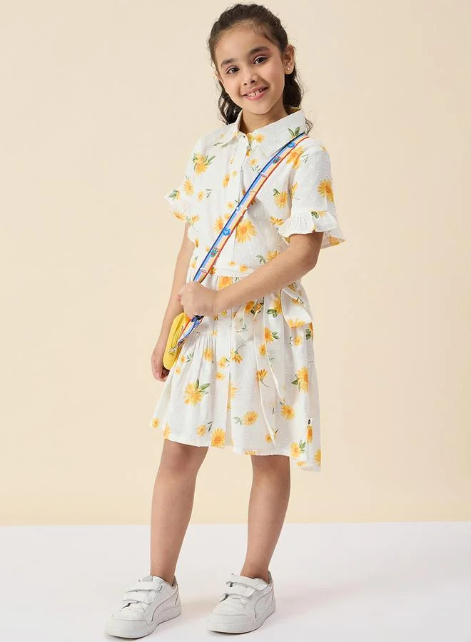 Stylo Bug Girls Floral Printed Textured Collared Dress
