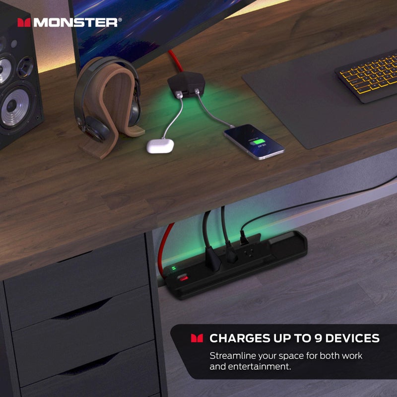 Monster Power Center Vertex Surge Protector with Detachable USB Power Strip, Surge Protector Power Strip - 6 AC Outlets, 2 USB-A Ports &1 USB-C Port - Image 5