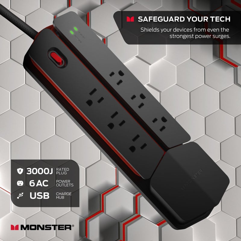 Monster Power Center Vertex Surge Protector with Detachable USB Power Strip, Surge Protector Power Strip - 6 AC Outlets, 2 USB-A Ports &1 USB-C Port - Image 2