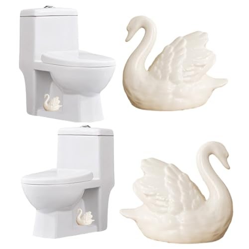 Pujipu 2PCS Toilet Bolt Covers Decorative, Ceramic Toilet Bolt Caps Decorative, Funny Toilets Screw Cover Caps, Lovely Swan Toilets Bowl Bolt Covers, Easy Installation Bathroom Accessories (White) - Image 1