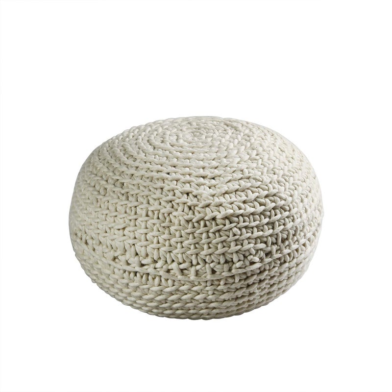 PEQURA PEQURA Beige Cotton Hand Knitted Bean Round Pouf - Image 3