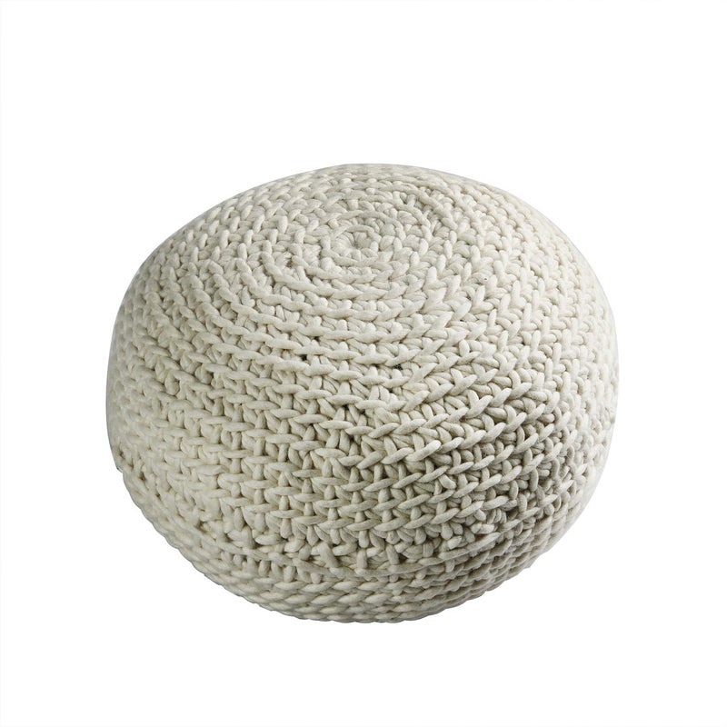 PEQURA PEQURA Beige Cotton Hand Knitted Bean Round Pouf - Image 1