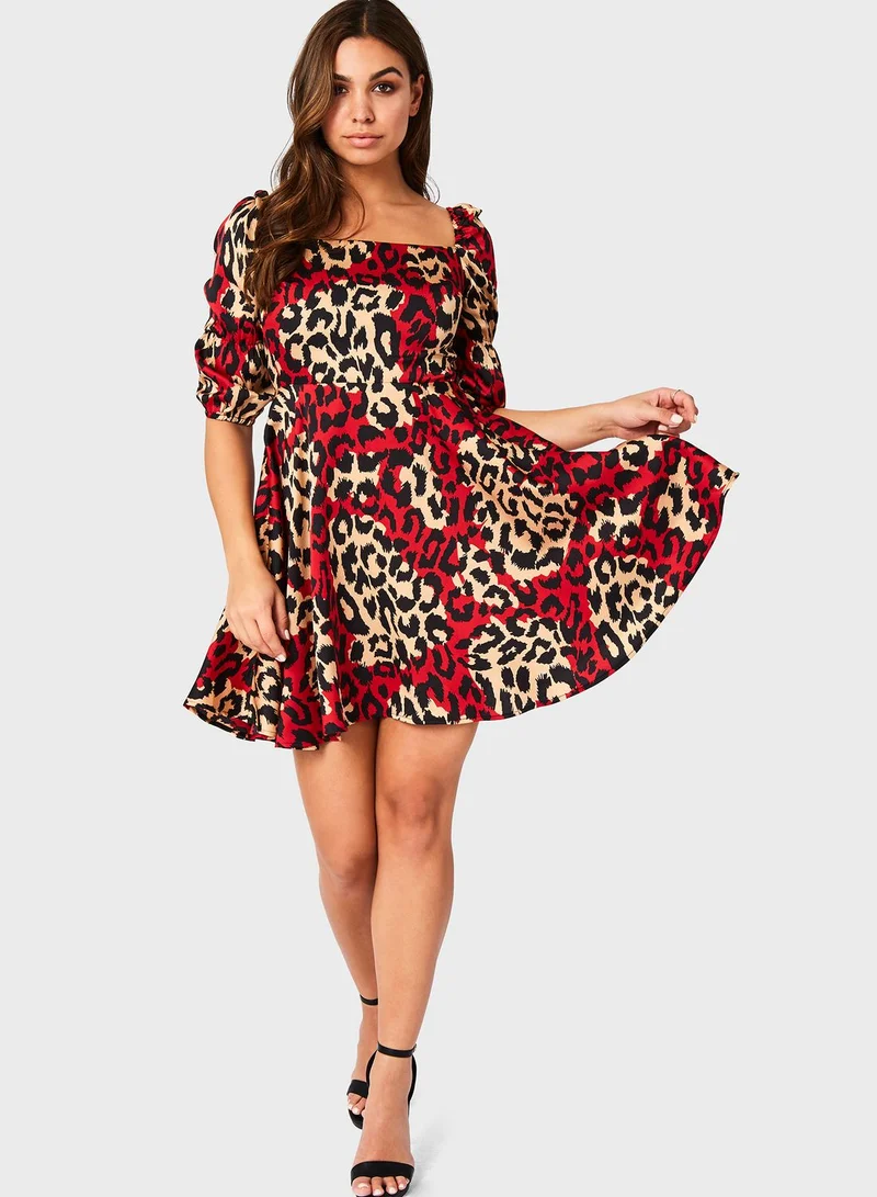 Girls On Film Square Neck Animal Print Dress