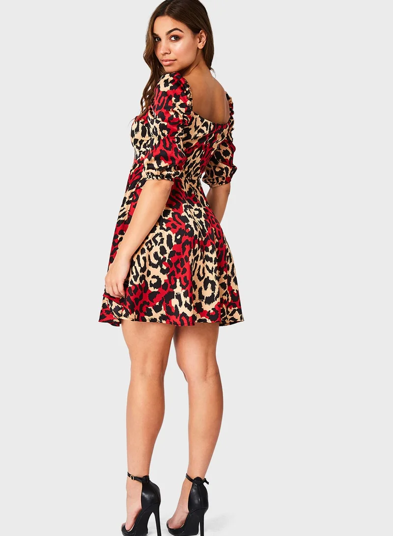 Girls On Film Square Neck Animal Print Dress
