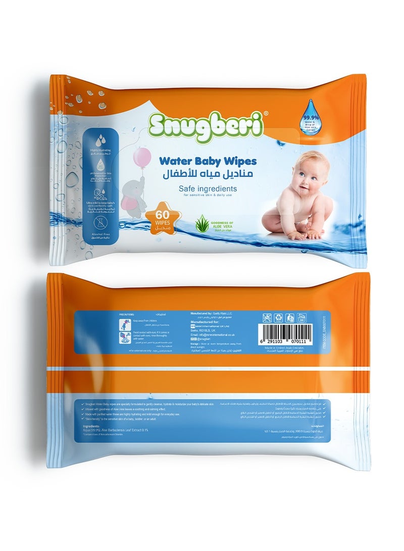 Snugberi Water Baby Wipes 60's - Image 3